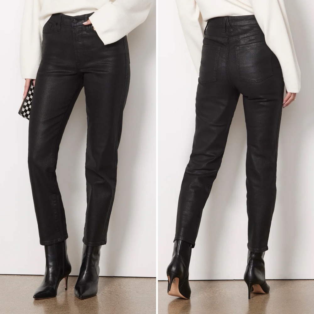 Good American Good Straight Black Coated Jeans Size 2/26